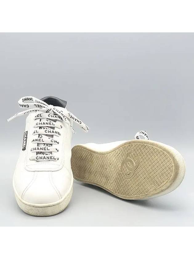 G34085 White Calfskin Shoelace Tennis Women s Sneakers Size 37 Chanel