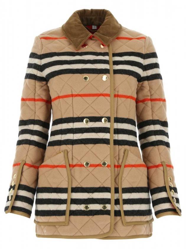 Burberry WoMen's Icon Stripe Diamond Quilted Wool Jacket Camel