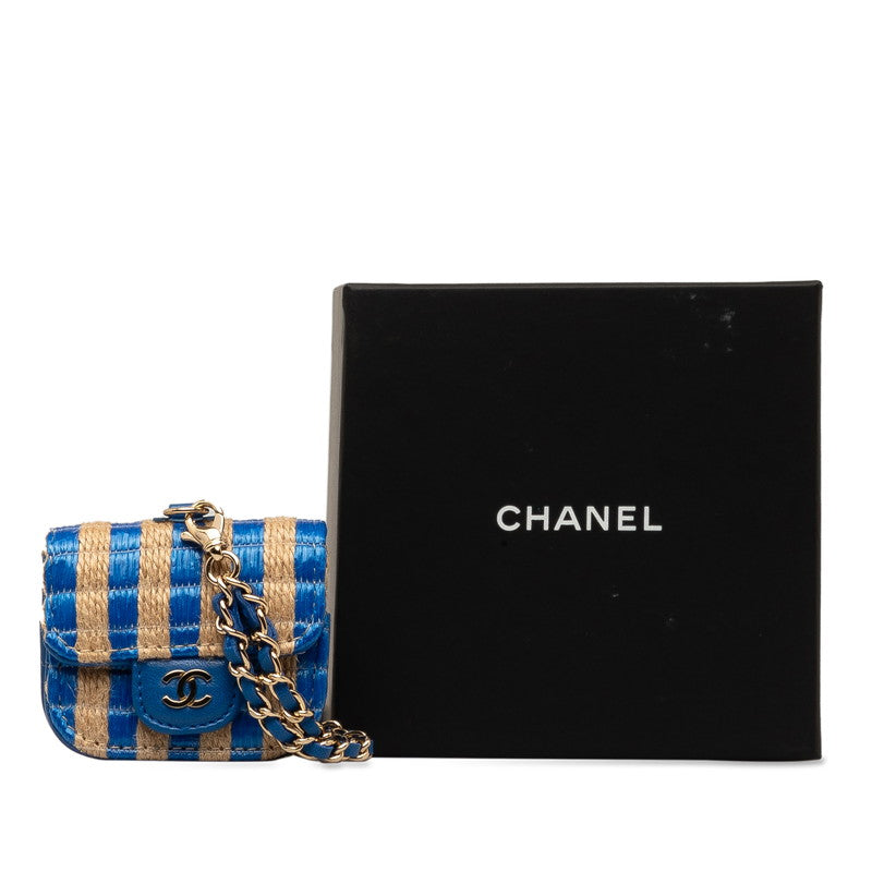 Top Quality Chanel Coco Yale pods pro case blue beige raffia leather ladies CHANEL