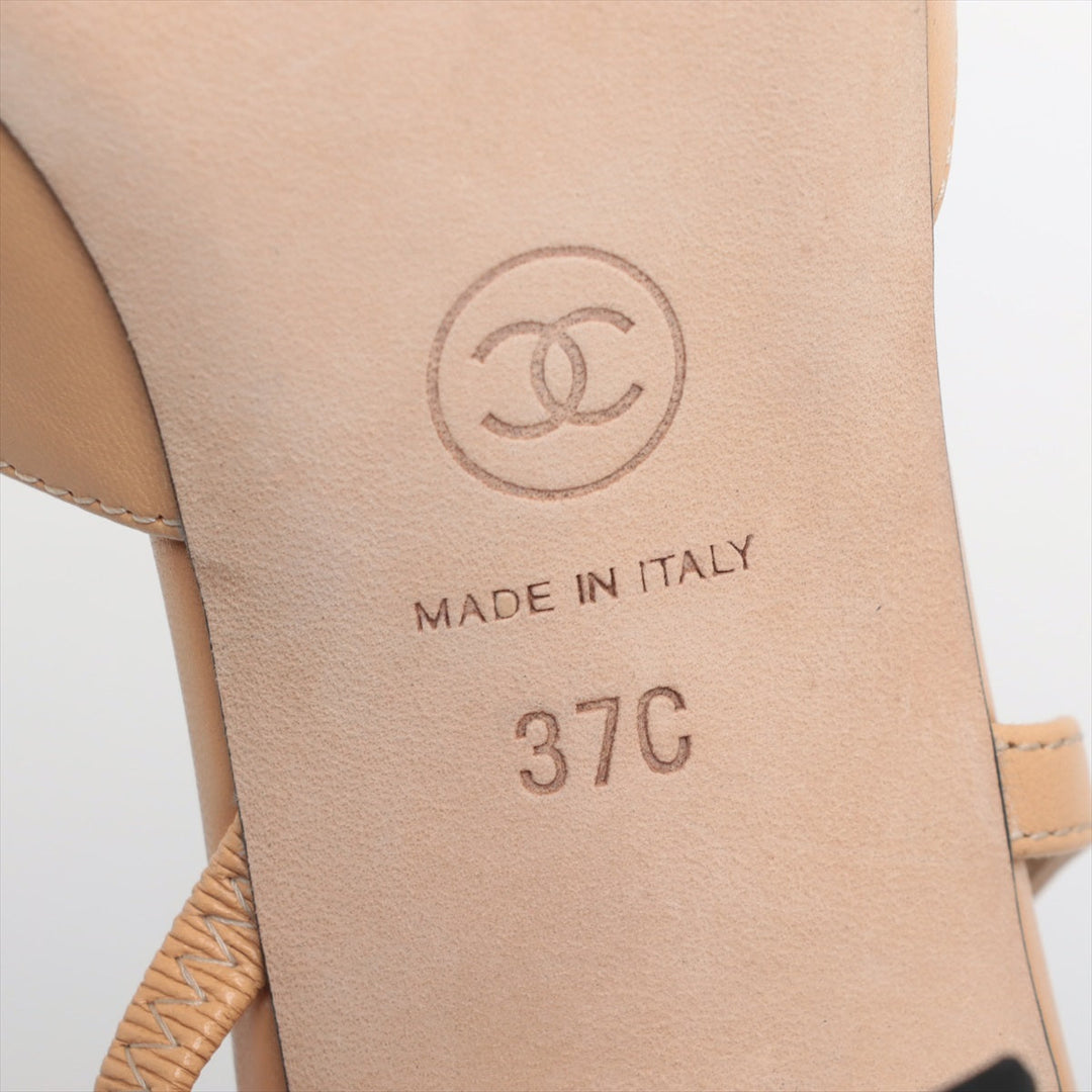 Top Quality Chanel Coco Leather X Fabric Strap Pump EU37  Beige X Black G31318 Box Bag