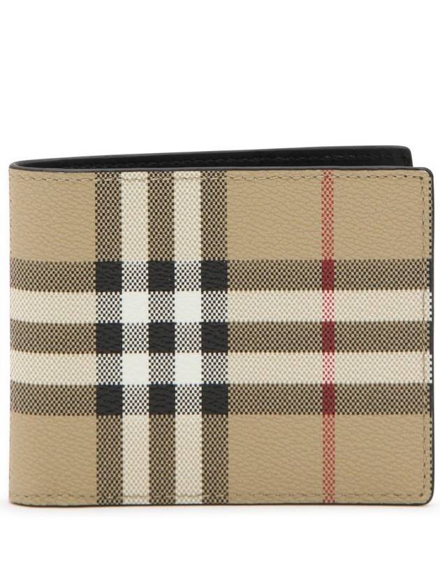 Burberry Check Slim Bifold Leather Half Wallet Beige