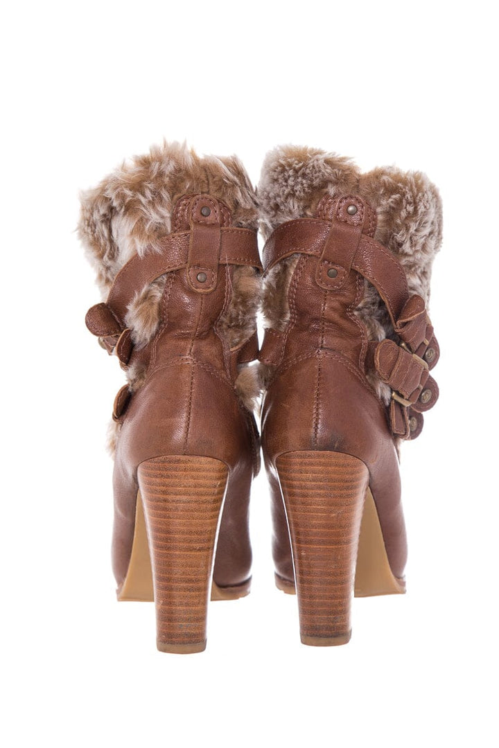Stuart Weitzman Leather Camel & Faux Fur Boots SZ 6