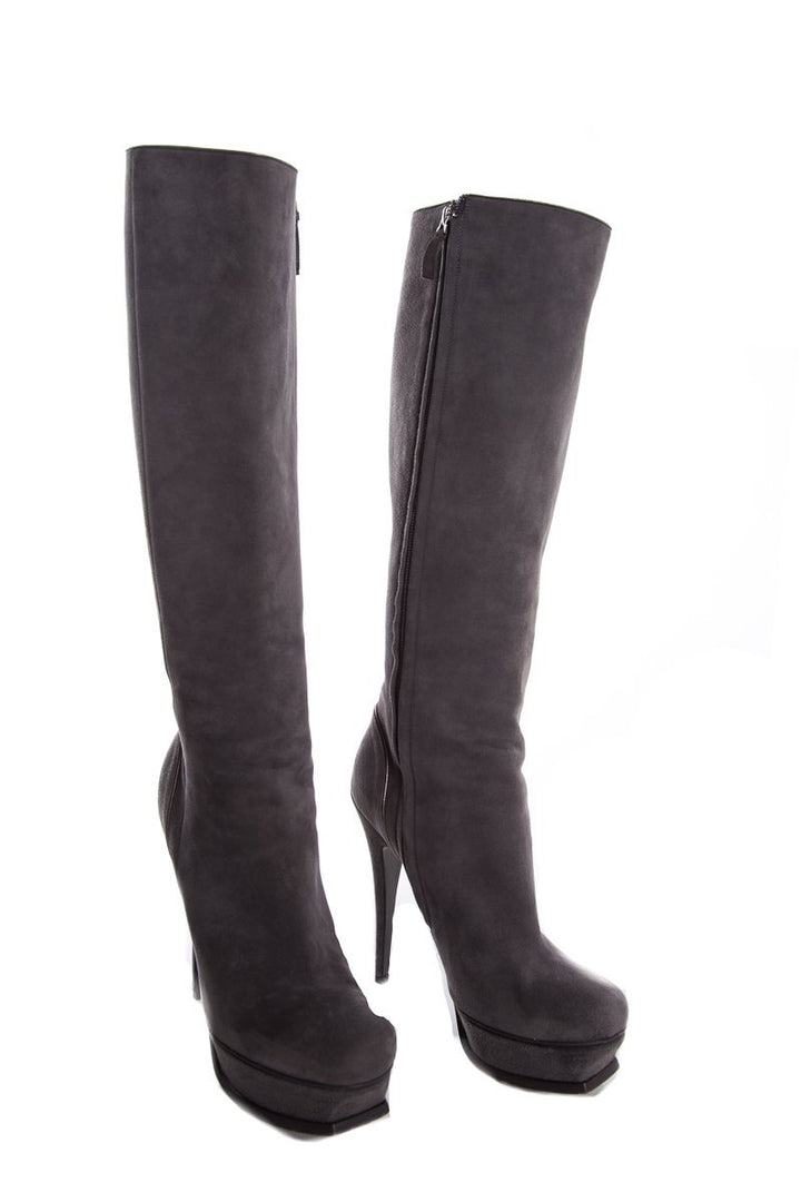 Yves Saint Laurent Grey Suede Knee-High Boots SZ 39