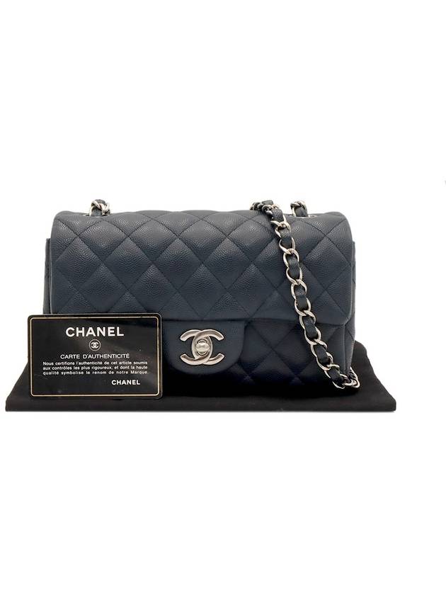 Navy Caviar Silver Chain Classic New Mini Flap Shoulder Bag No 26 Chanel