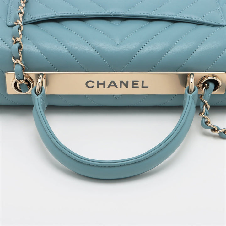Top Quality Chanel Chevron Top Handle Bag in Light Blue 25th Series