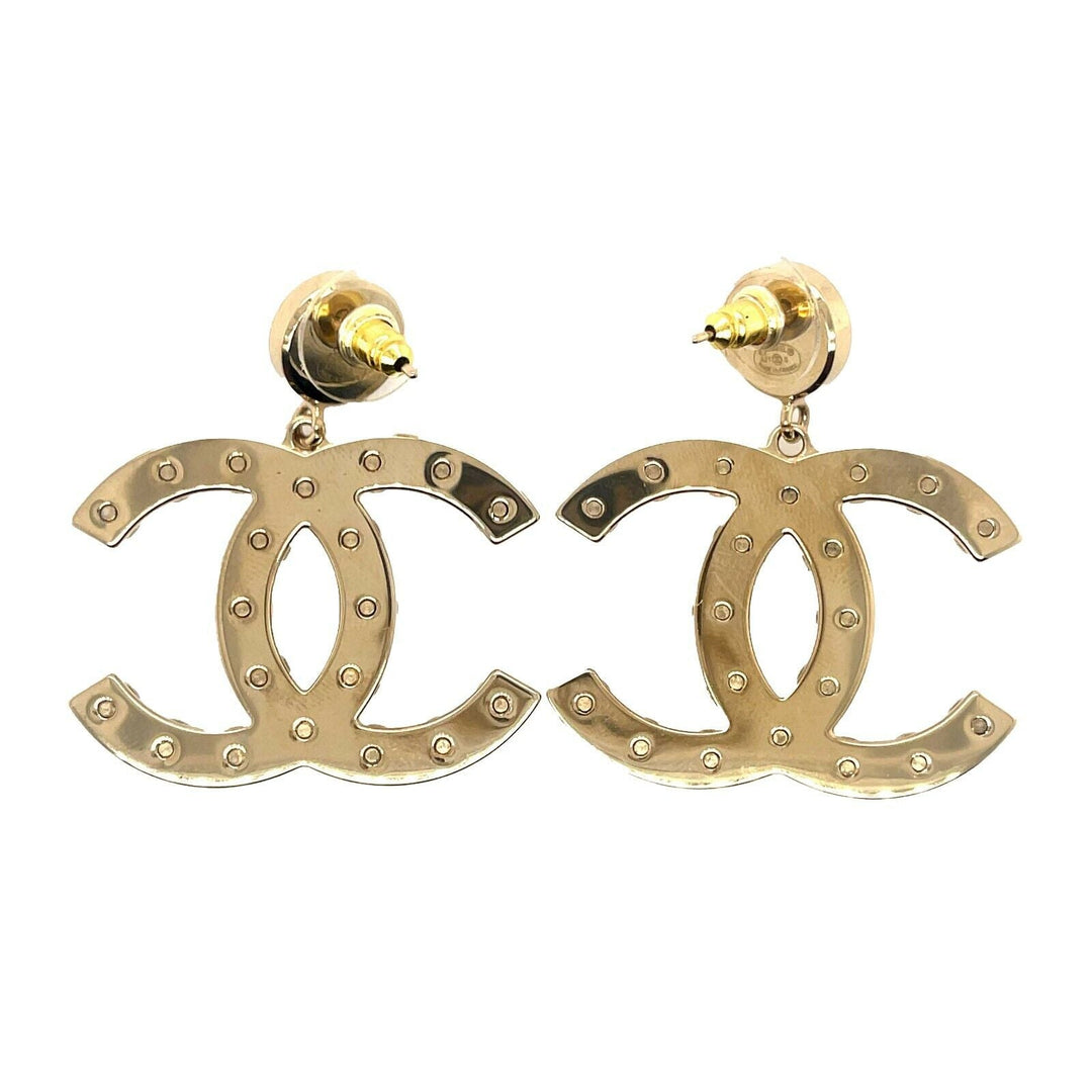 Chanel - A21 S Dangle Drop Pearl CC Logo - Gold Earrings