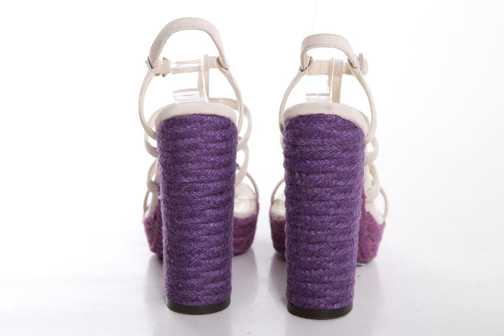 YSL Cream & Purple Jute Woven Heels SZ 35.5