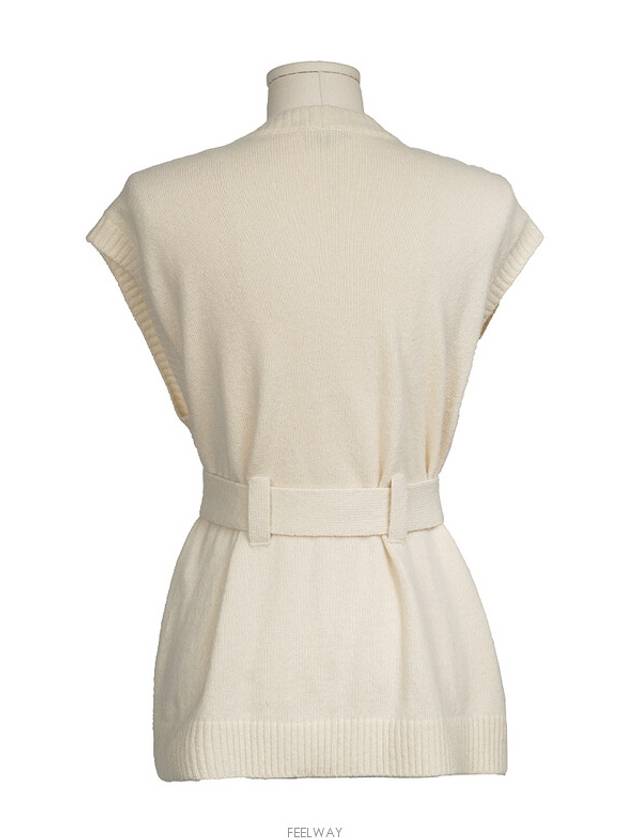 Cashmere sleeveless belted cardigan ivory 36 74344 Chanel
