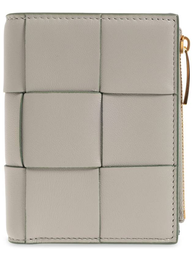 Bottega veneta Cassette Zipper Small Leather Half Wallet Grey