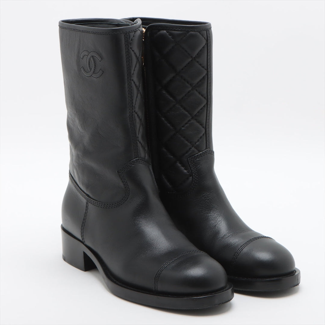 Top Quality Chanel Coco Leather Short Boots 36C  Black G36707 Matrasse Side Zip