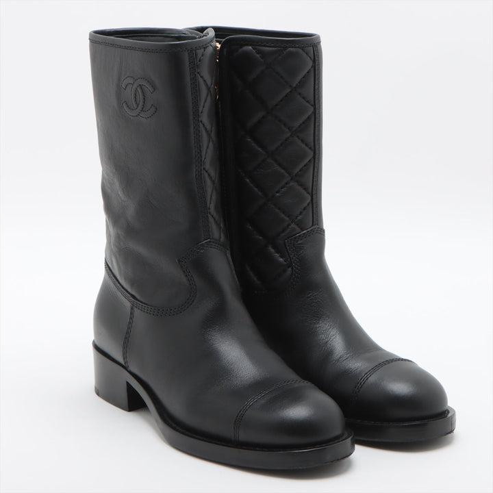 Top Quality Chanel Coco Leather Short Boots 36C  Black G36707 Matrasse Side Zip