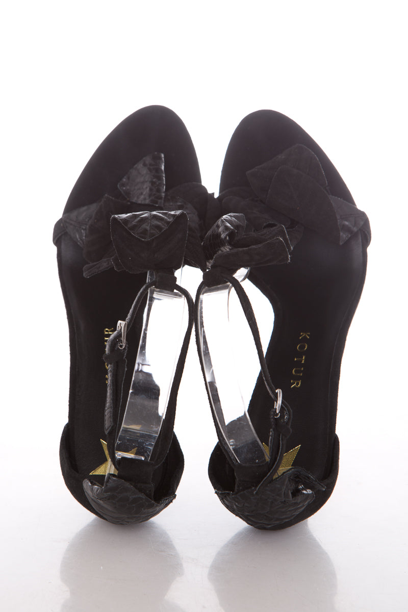 Kotur Gilda Black Suede Strappy Heels SZ 39