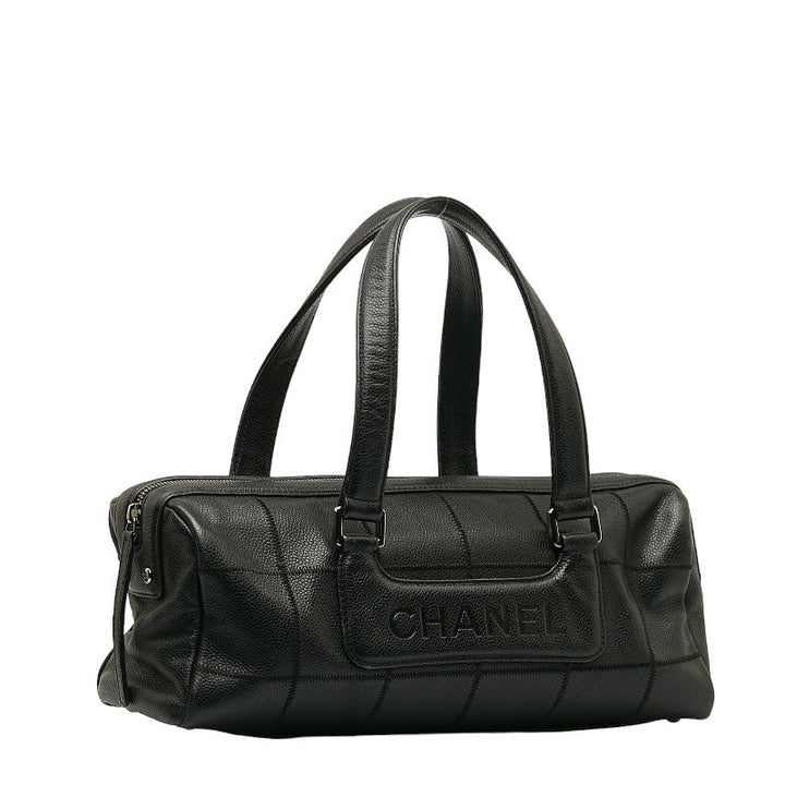 Top Quality Chanel Chocolate Bar Logo Mini Boston Bag Handbag Black Caviar S  CHANEL
