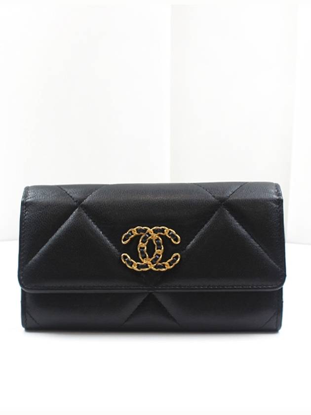 19 flap medium wallet lambskin black gold plated 30th unit AP0953 Chanel