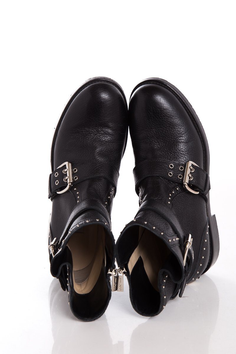 Jimmy Choo Black Leather & Silver Studded Boots SZ 37