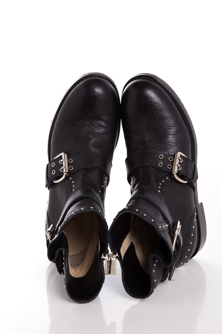 Jimmy Choo Black Leather & Silver Studded Boots SZ 37
