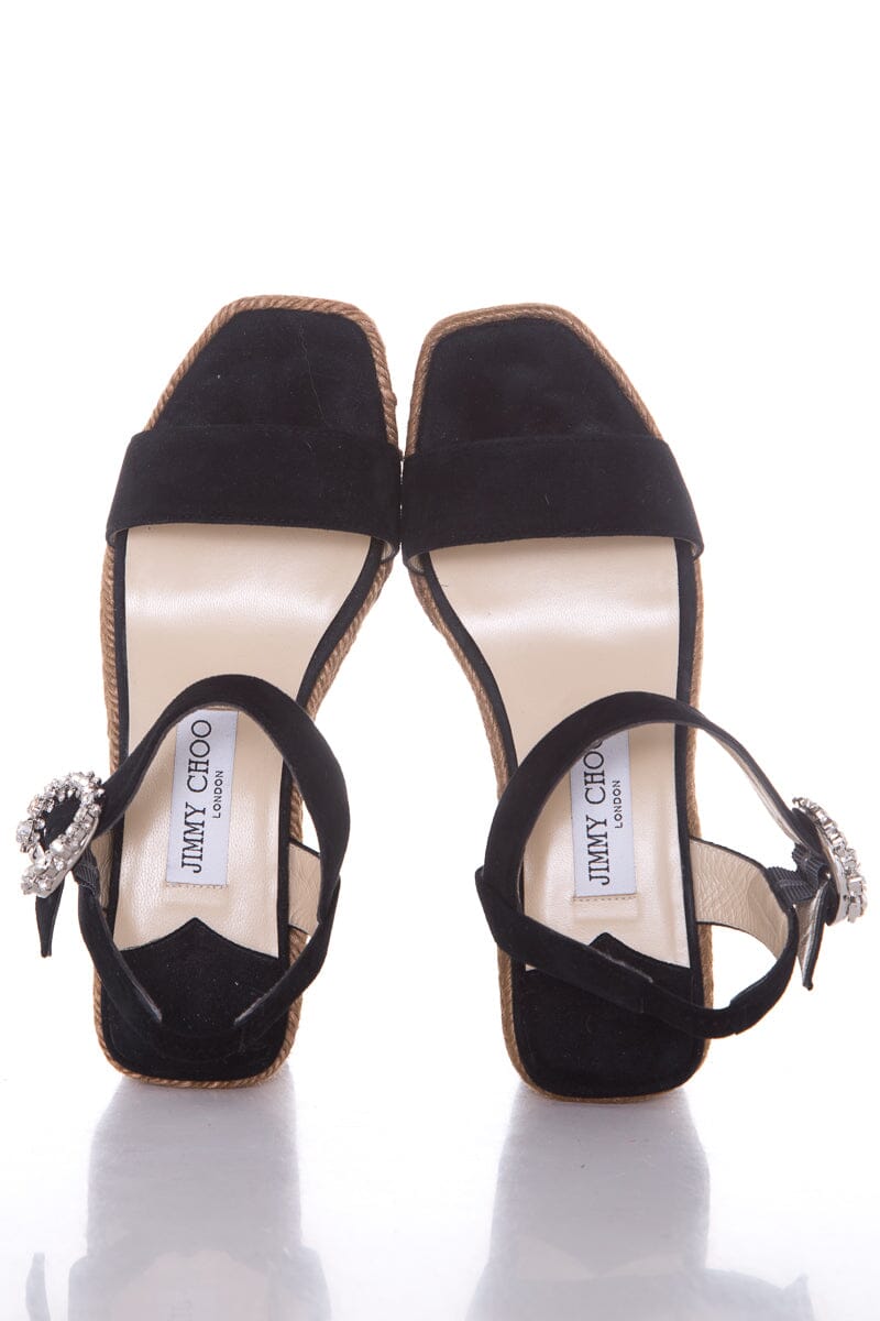 Jimmy Choo Black Open Toe Suede Embellished Espadrille SZ 36