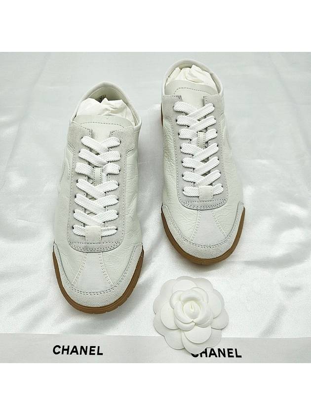 Calfskin Suede Low Top Sneakers White Chanel