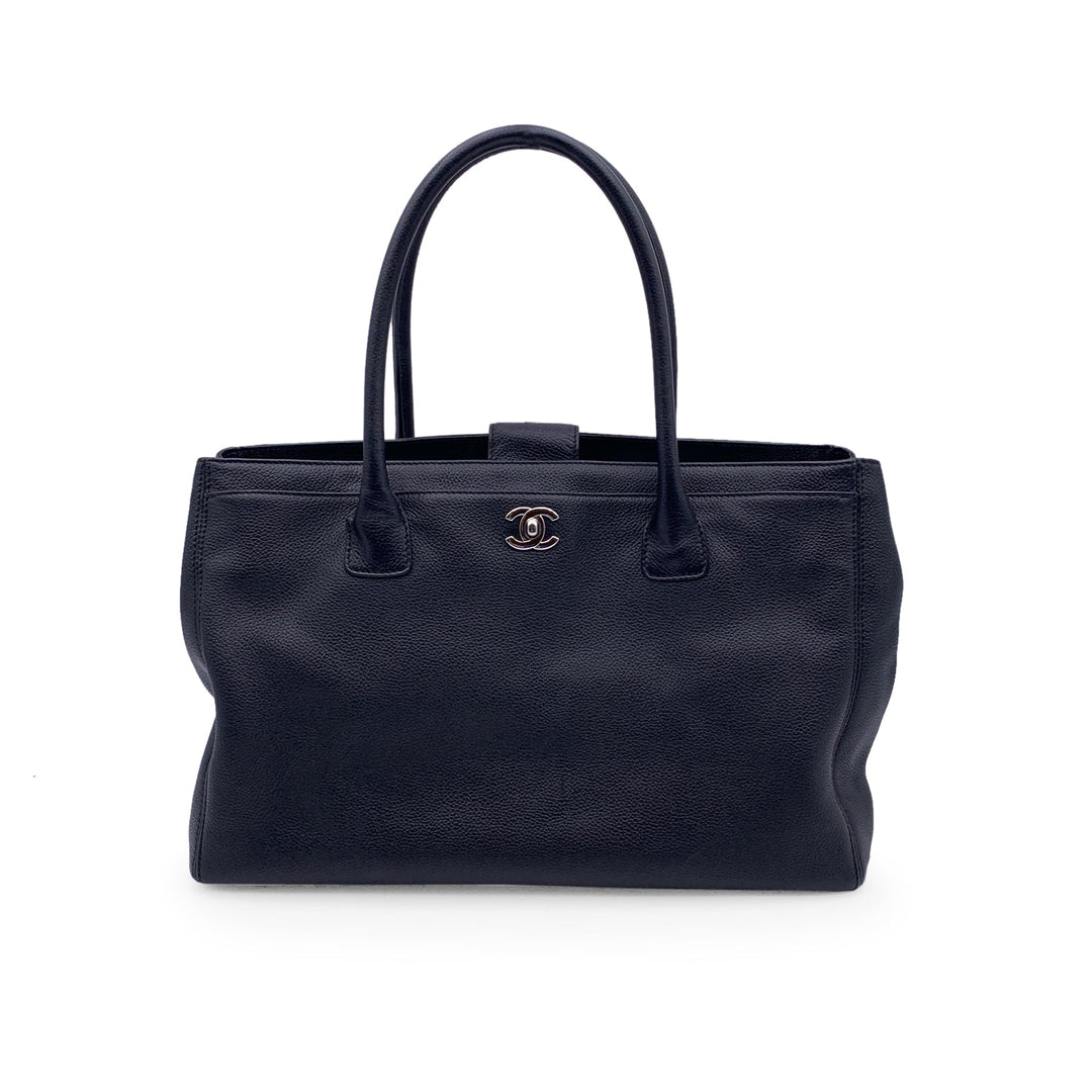 Chanel Black Pebbled Leather Executive Tote Bag Handbag 2000S