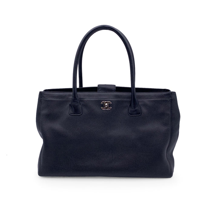 Chanel Black Pebbled Leather Executive Tote Bag Handbag 2000S
