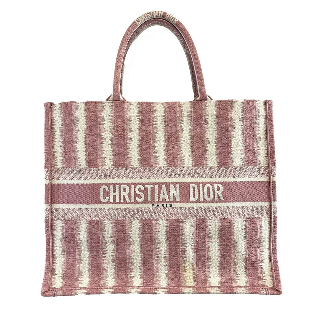 Top quality Dior Bayadere Stripe Large Book Tote D-Stripes Embroidery Pink