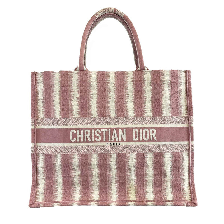 Top quality Dior Bayadere Stripe Large Book Tote D-Stripes Embroidery Pink