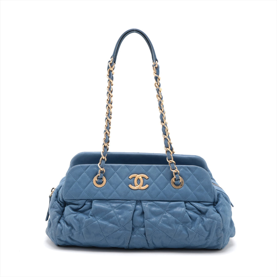 Top Quality Chanel Matrasse  Leather Chain Handbag  Blue Gold  15th
