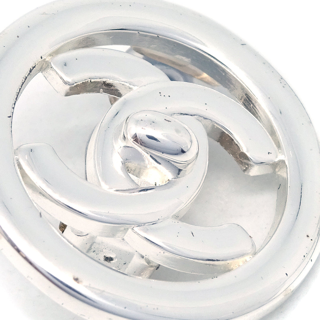 Top Quality Chanel CC Turnlock Round Earrings Clip-On Silver 97P