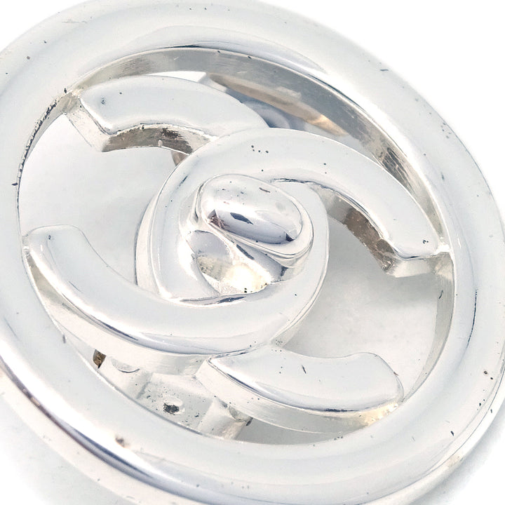 Top Quality Chanel CC Turnlock Round Earrings Clip-On Silver 97P
