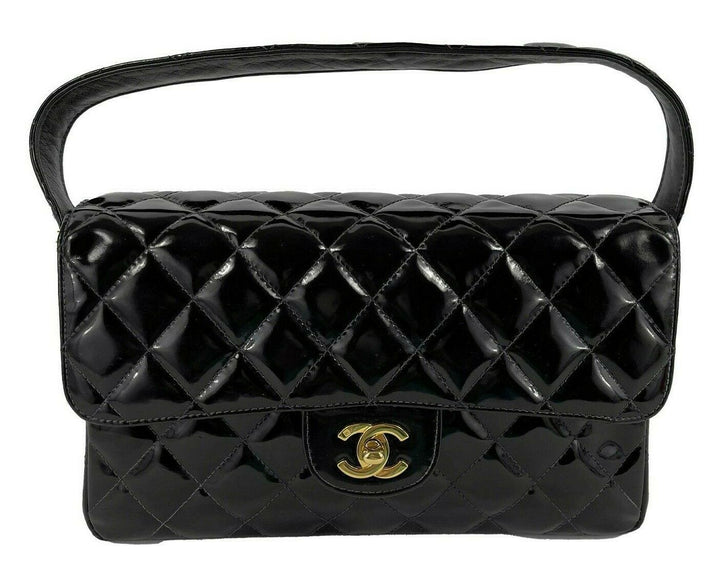 Chanel - VTG 1996 Medium Black Top Handle Kelly Medium New Bag - Patent Leather