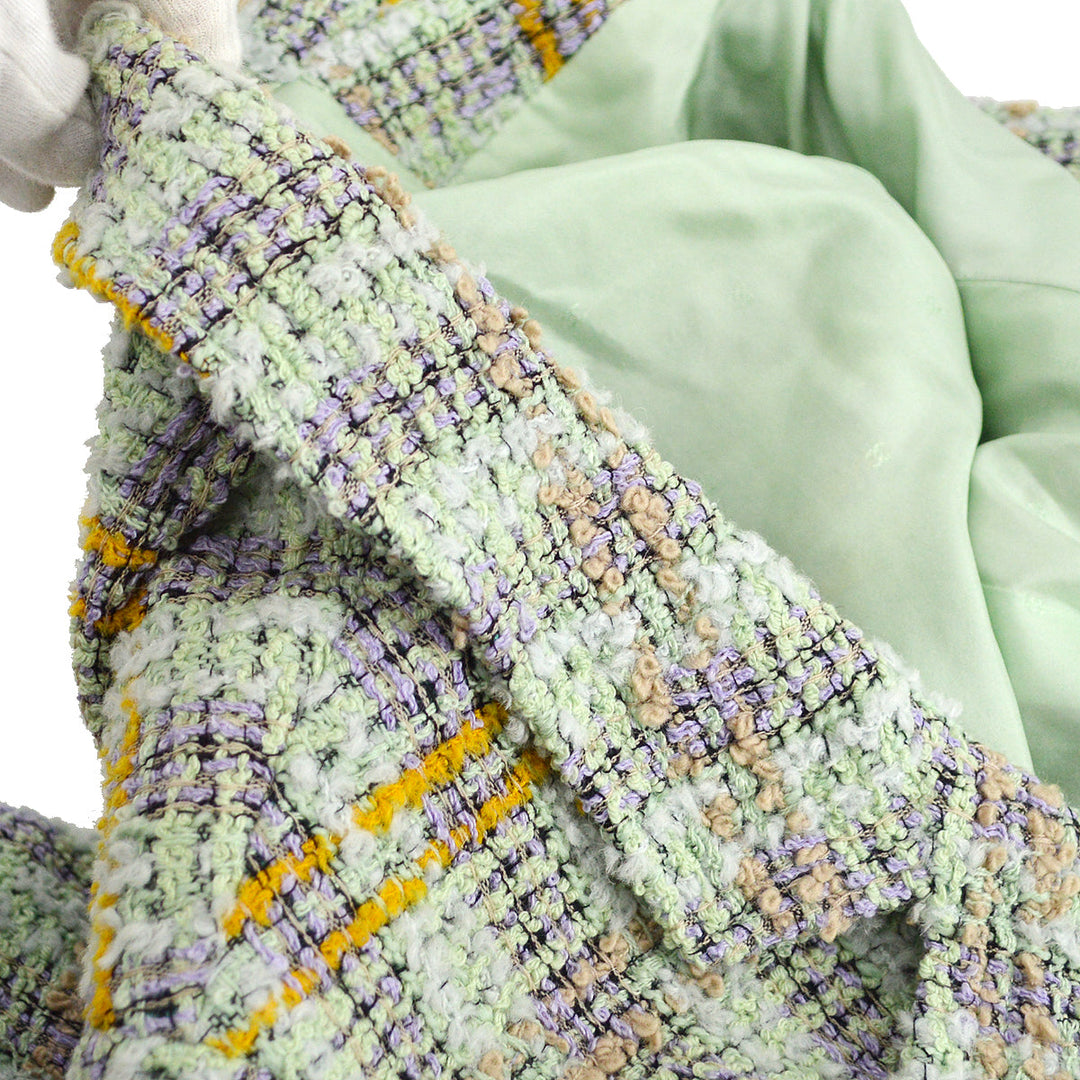 Top Quality Chanel Double Breasted Jacket Green Tweed