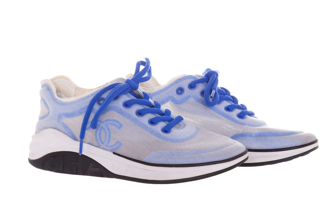 Chanel Grey & Blue Mesh Trainer Sneakers SZ 38