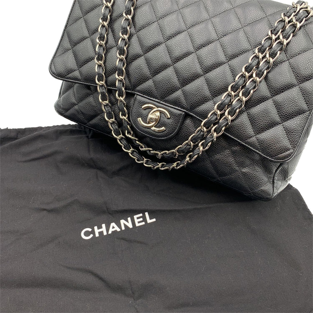 Chanel Black Quilted Caviar Maxi Timeless Classic 2.55 Double New Bag