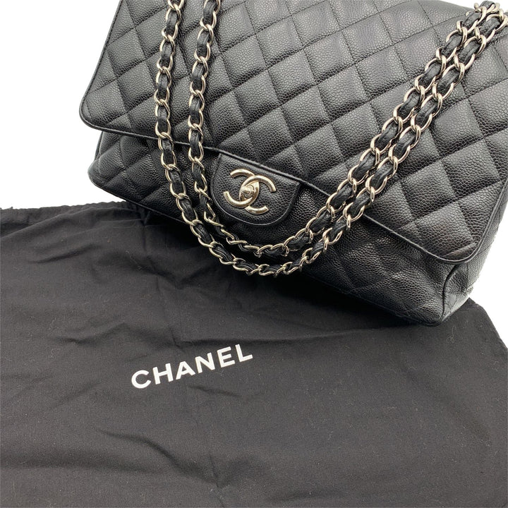 Chanel Black Quilted Caviar Maxi Timeless Classic 2.55 Double New Bag