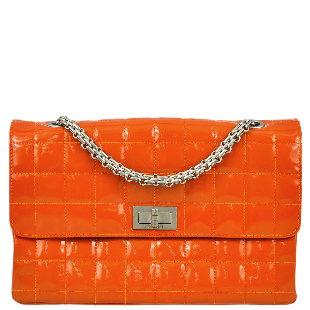 Top Quality Chanel 2000-2001 Orange Patent leather Mademoiselle Lock Straight Flap Shoulder Bag