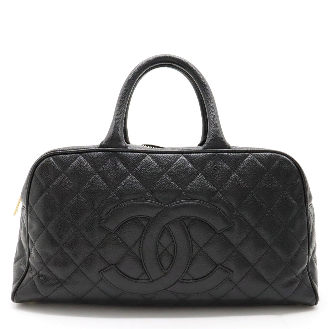 Top Quality Chanel Mattress Cocomark Handbag Mini Boston Bag Caviar Skin Leather Black Black Gold  A20997