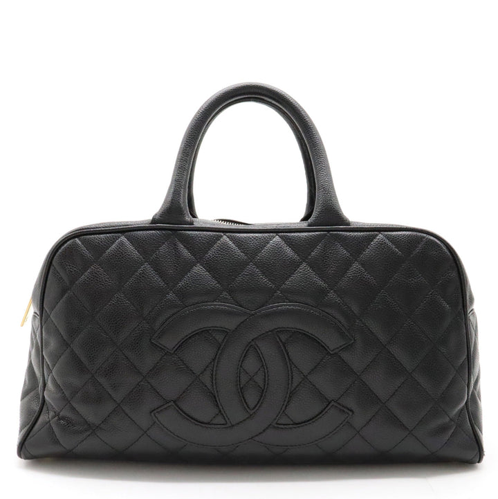 Top Quality Chanel Mattress Cocomark Handbag Mini Boston Bag Caviar Skin Leather Black Black Gold  A20997
