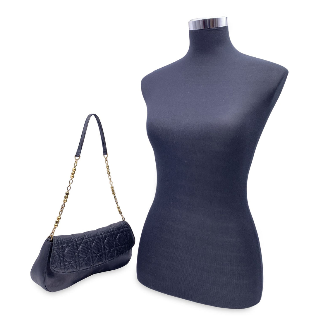 CHRISTIAN Top quality Dior Black Perforated Leather Cannage Chain Shoulder Bag
