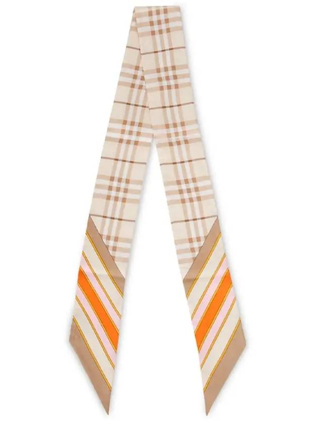 Burberry Check Print Silk Skinny Scarf White Carrot Orange
