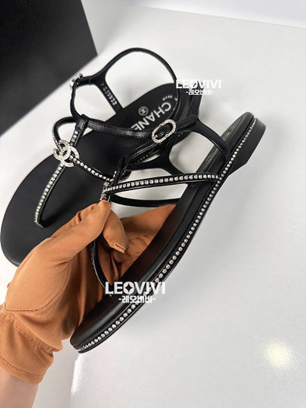 CC Logo Crystal Strap Sandals Black Chanel