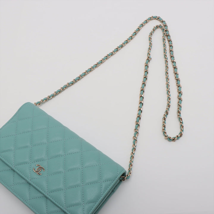 Top Quality Chanel Matrasse Caviar S Chain Wallet Blue Silver G  29th