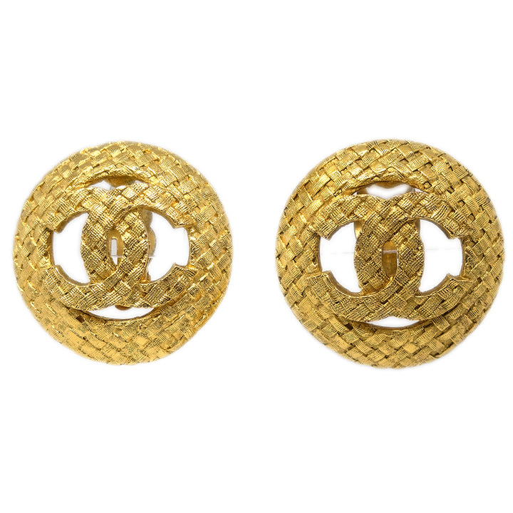 Top Quality Chanel 1994 Woven CC Cutout Earrings Gold Clip-On