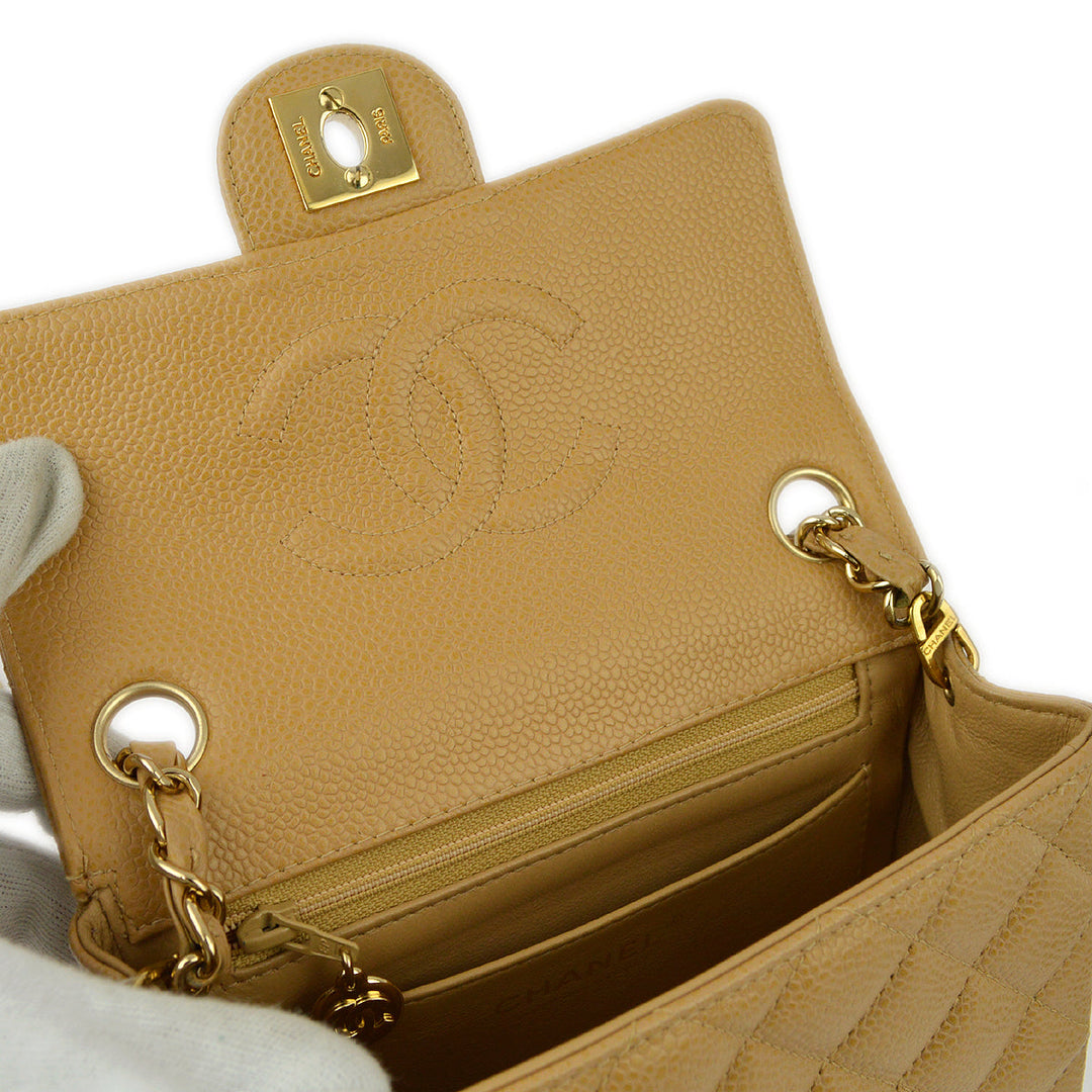 Top Quality Chanel Beige Caviar Mini Classic Square Flap Shoulder Bag 17
