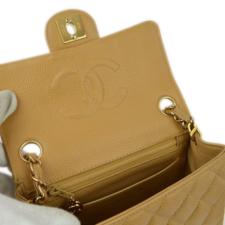 Top Quality Chanel Beige Caviar Mini Classic Square Flap Shoulder Bag 17