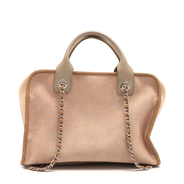 Top Quality Chanel Deauville Canvas x Leather 2WAY Handbag Beige Silver  20th