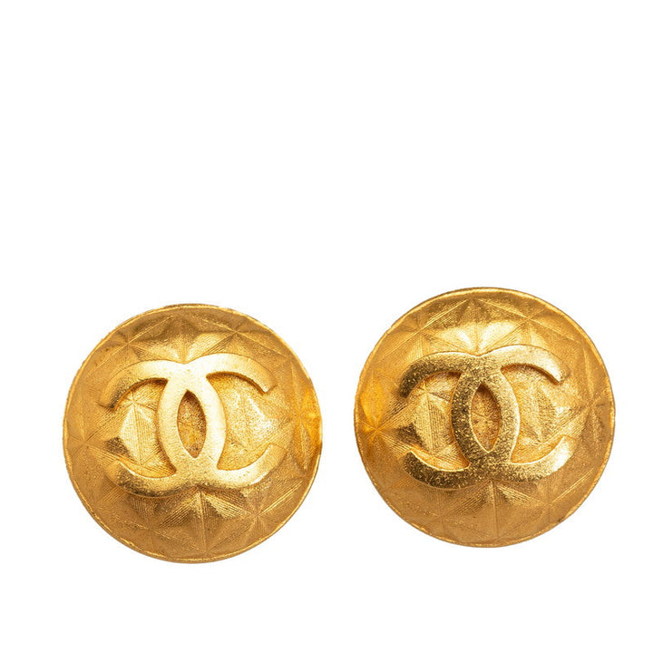 Top Quality Chanel Button Earrings Clip-On Gold