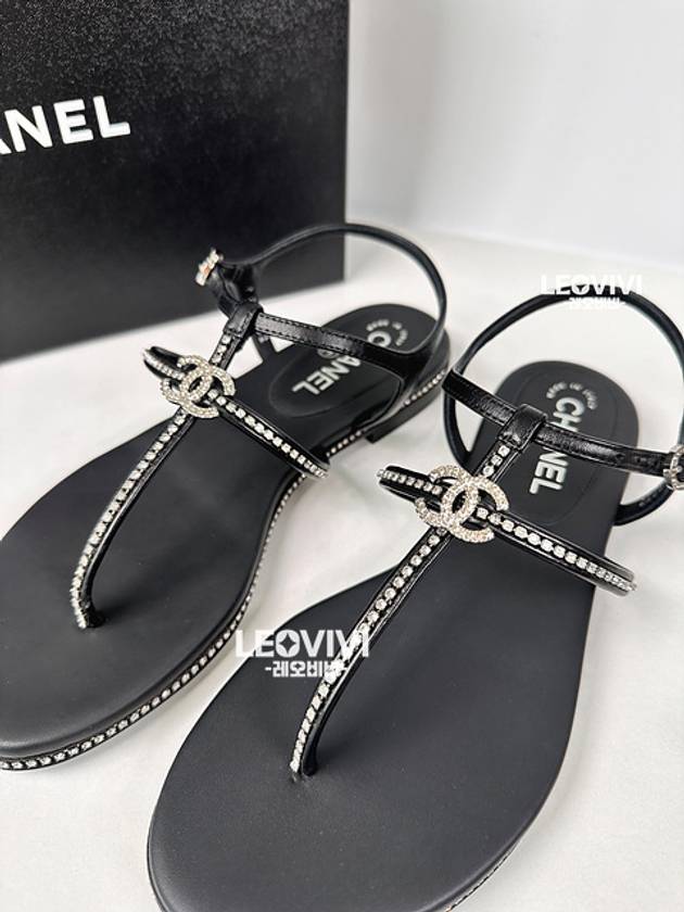 CC Logo Crystal Strap Sandals Black Chanel