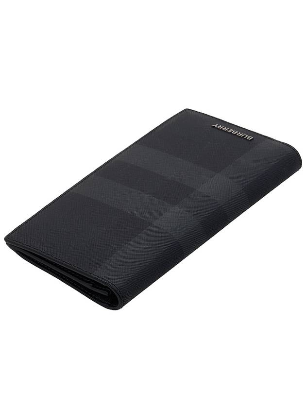 Burberry Logo Checked Leather Long Wallet Charcoal