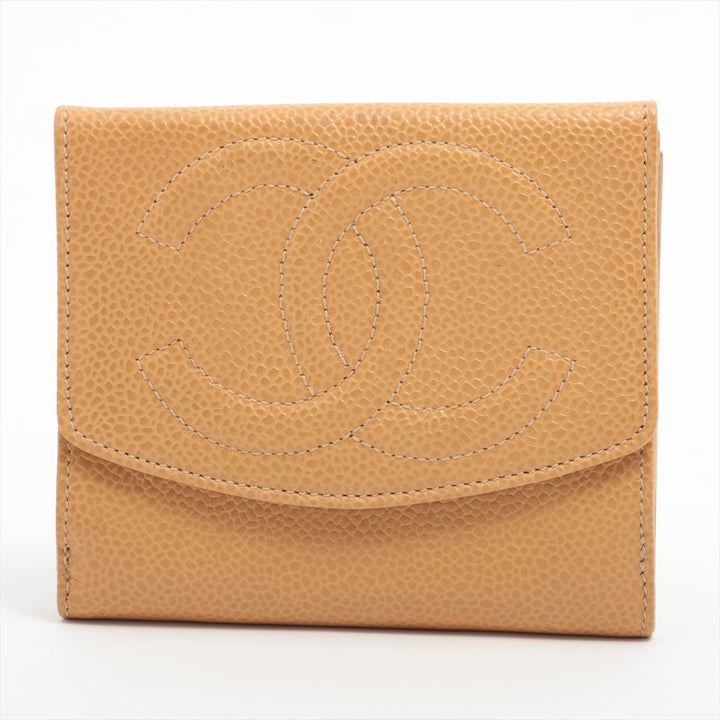 Top Quality Chanel Coco Caviar S Compact Wallet Three Folded Beige Gold  3rd