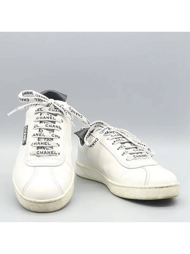 G34085 White Calfskin Shoelace Tennis Women s Sneakers Size 37 Chanel